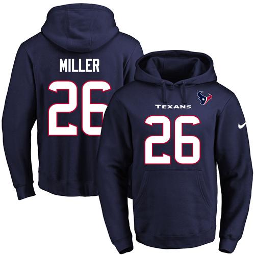 Nike Texans #26 Lamar Miller Navy Blue Name & Number Pullover NFL Hoodie - Click Image to Close